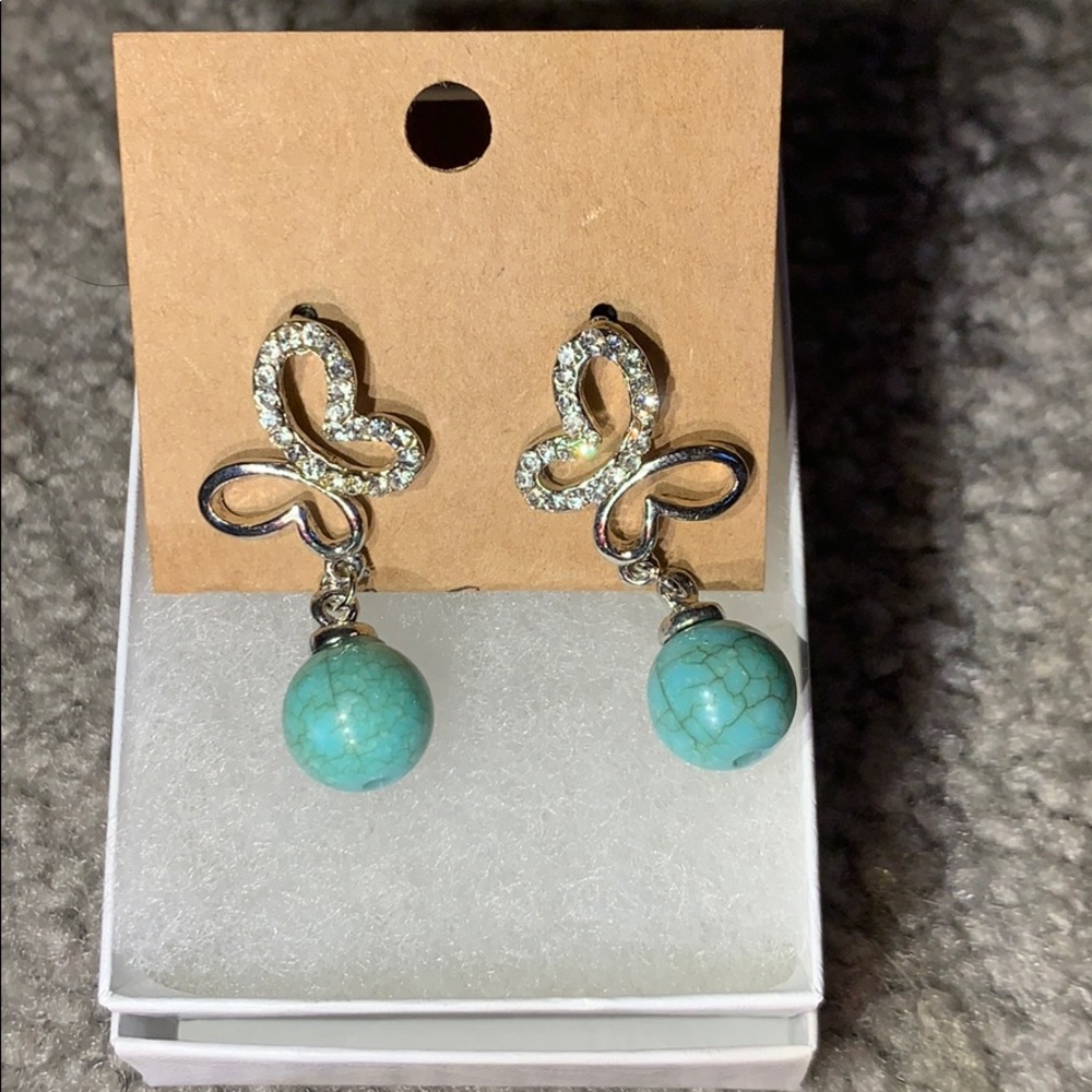 Butterfly and marble ball earrings